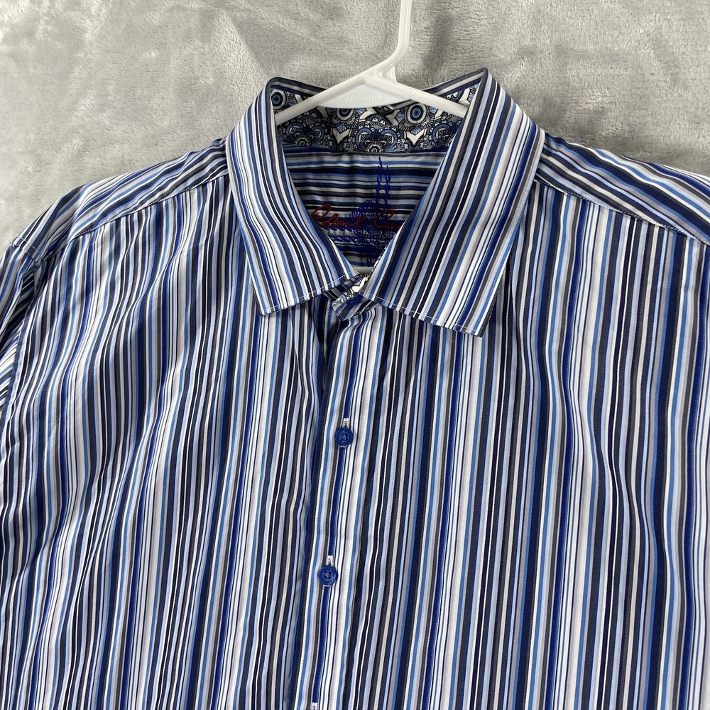 Robert Graham Shirt men's 3XL Button Up Striped Long Sleeve Designer Blue Casual - Picture 2 of 13